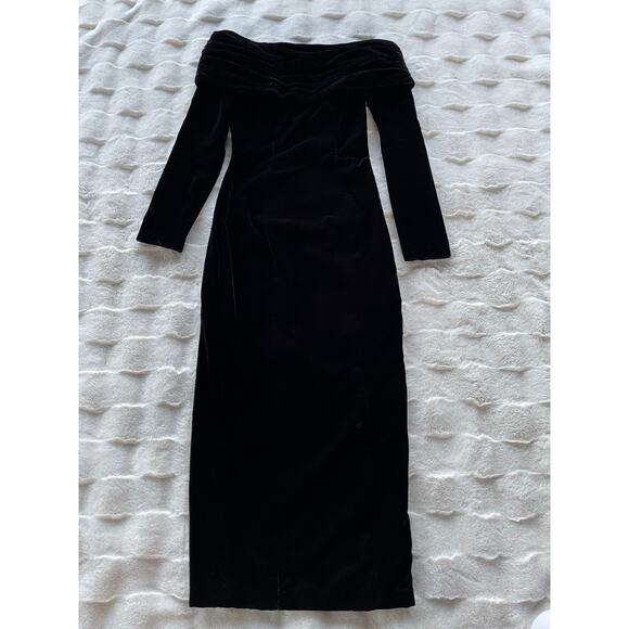 🔥Vintage Rampage Velvet Off The Shoulder Formal Evening Bodycon Old Money Dress - Picture 9 of 16